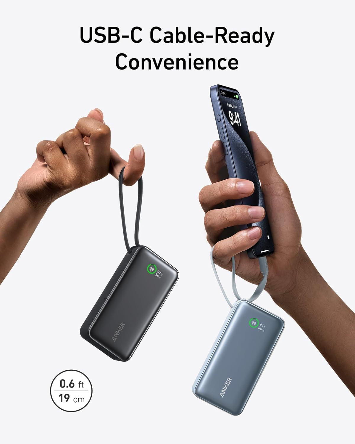 Anker Nano Power Bank, 10,000Mah Portable Charger with Built-In USB-C Cable, 30W Max Output, for Iphone 16/15 Series, Macbook, Airpods, and More