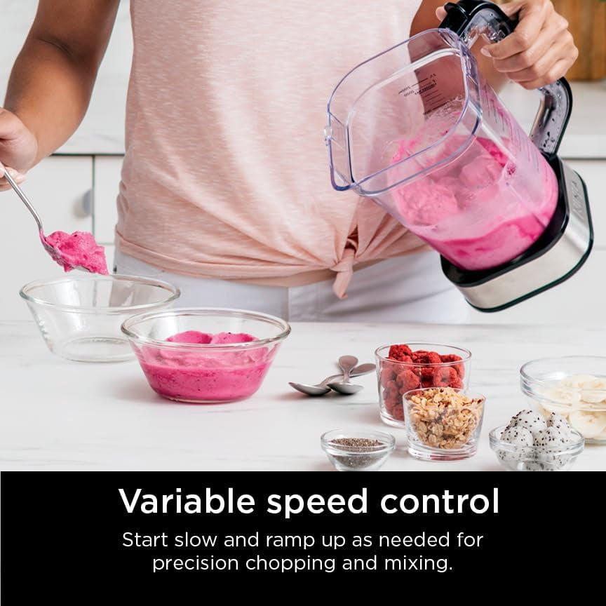 Ninja SS351 Foodi Power Blender & Processor System 1400 WP Smoothie Bowl Maker & Nutrient Extractor* 6 Functions for Bowls, Spreads, Dough & More, Smarttorque, 72-Oz.** Pitcher & To-Go Cups, Silver