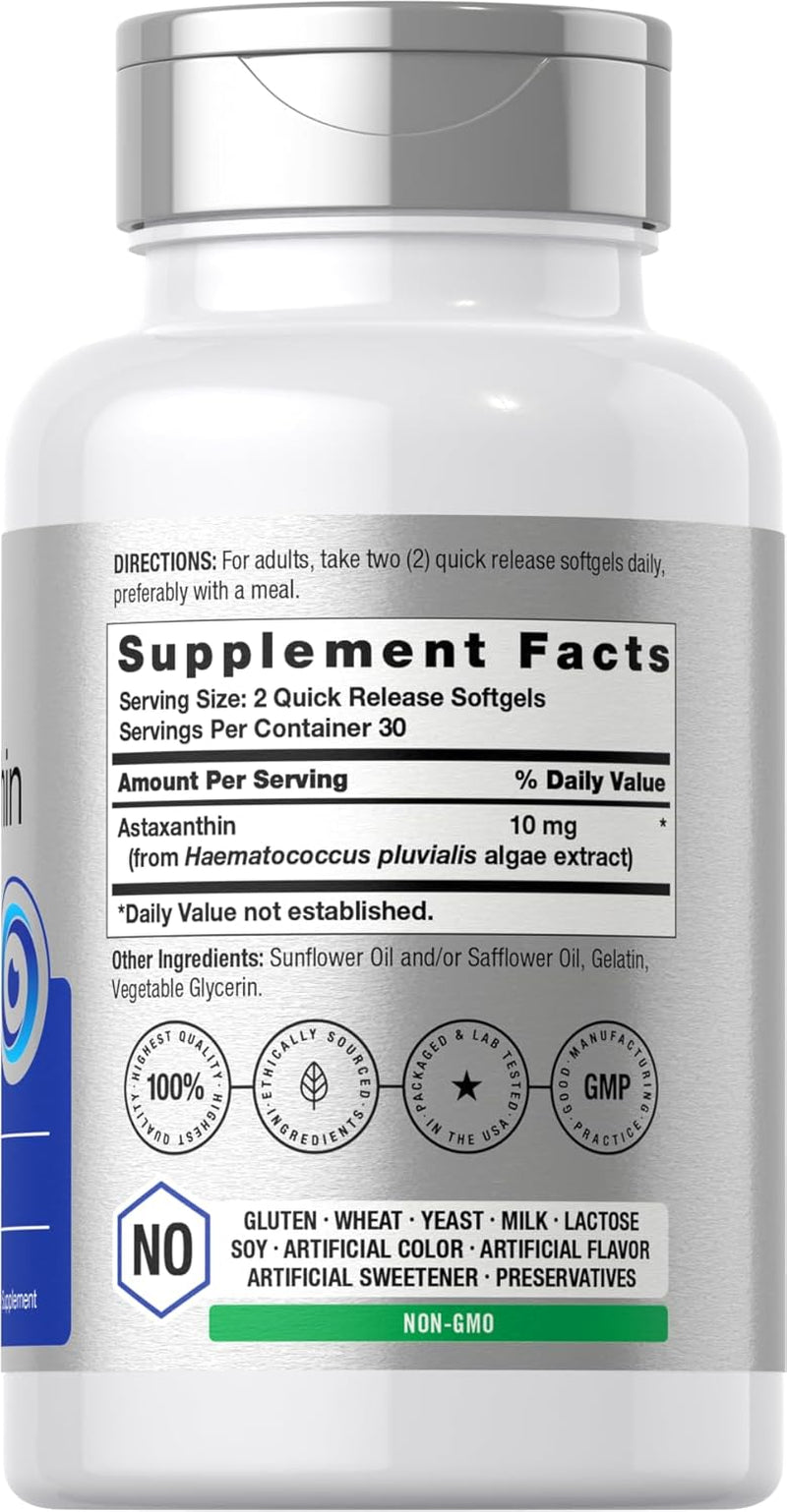 Horbäach Astaxanthin 10Mg | 60 Softgels | Algae Derived Formula | Non-Gmo, Gluten Free Supplement