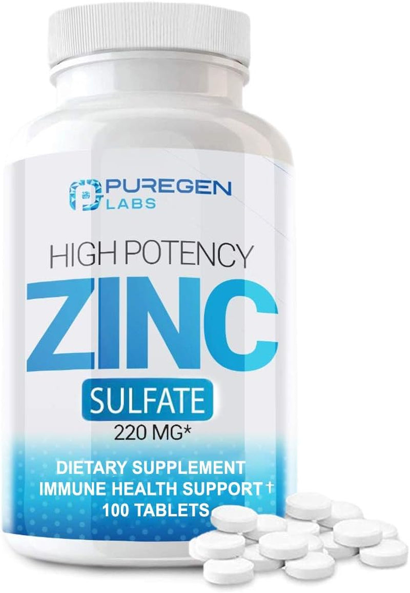 Zinc 220Mg [High Potency] Supplement – Zinc Sulfate for Immune Support System 100 Tablets