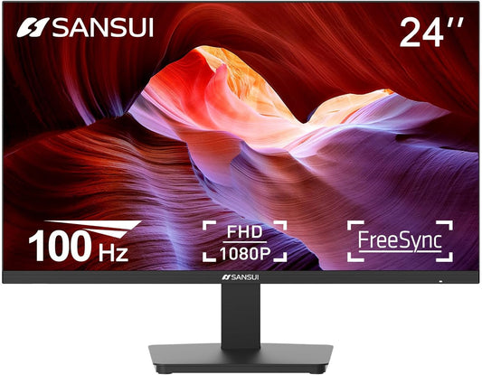 SANSUI Monitor 24 Inch 100Hz PC Monitor, HDMI VGA Ports VESA Mount, FHD Computer Monitor Ultra-Slim Ergonomic Tilt Eye Care for Home Office (ES-24F2, HDMI Cable Included)