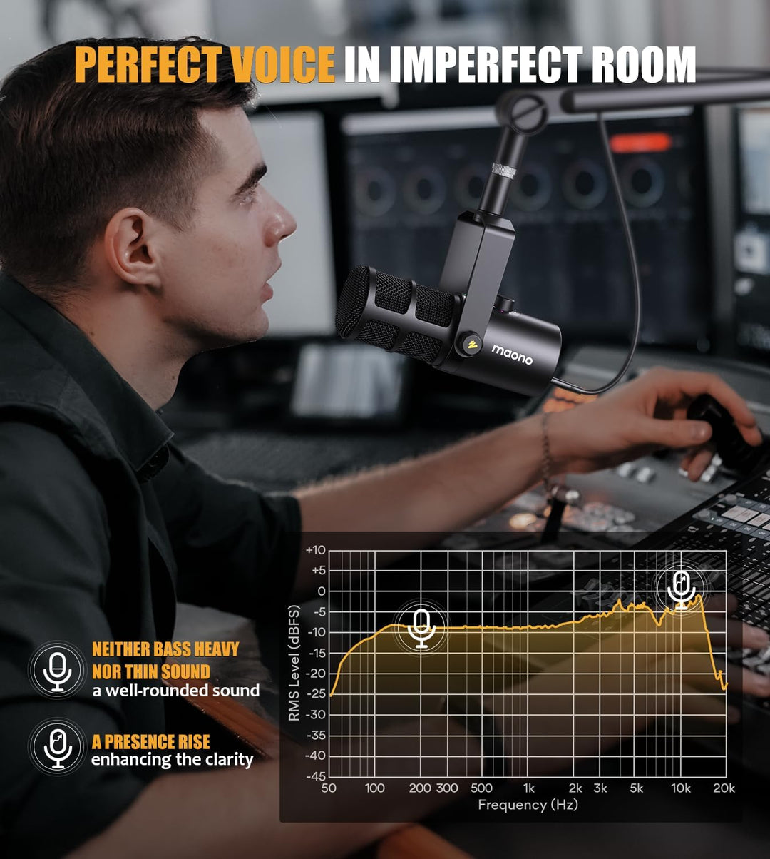 MAONO Dynamic Microphone, USB/XLR Podcast PC Microphone with Software, Eq,Tap-To-Mute, Headphone Jack, Gain Knob & Volume Control, Studio Mic for Broadcast, Recording, Streaming & Gaming (PD400X)