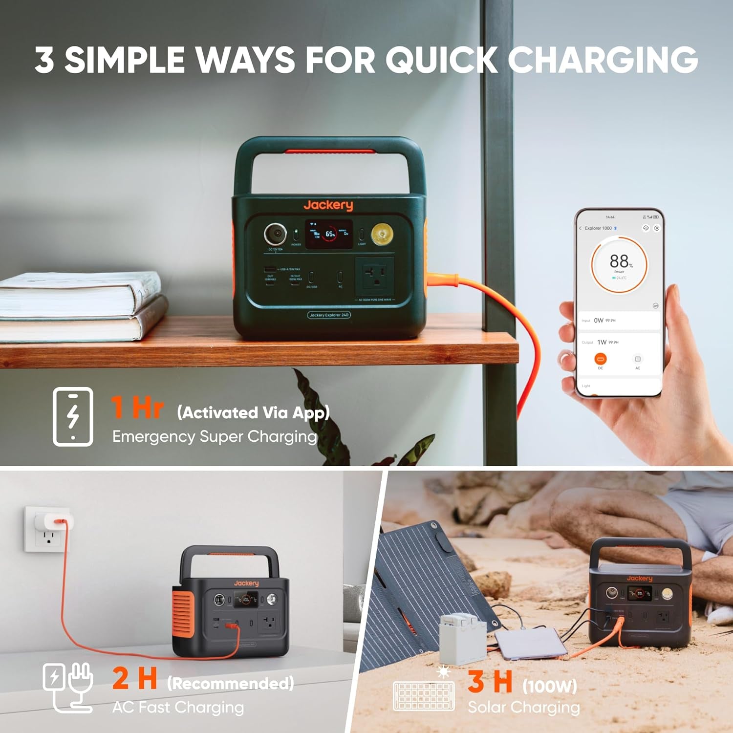 Jackery Explorer 240 V2 Portable Power Station 2024 New Version, 256Wh Lifepo4 Battery with 300W AC/100W USB-C Output, 1Hr Fast Charging, Versatile Scenarios-Outdoor/Camping/Rv/Travel/Emergency Backup