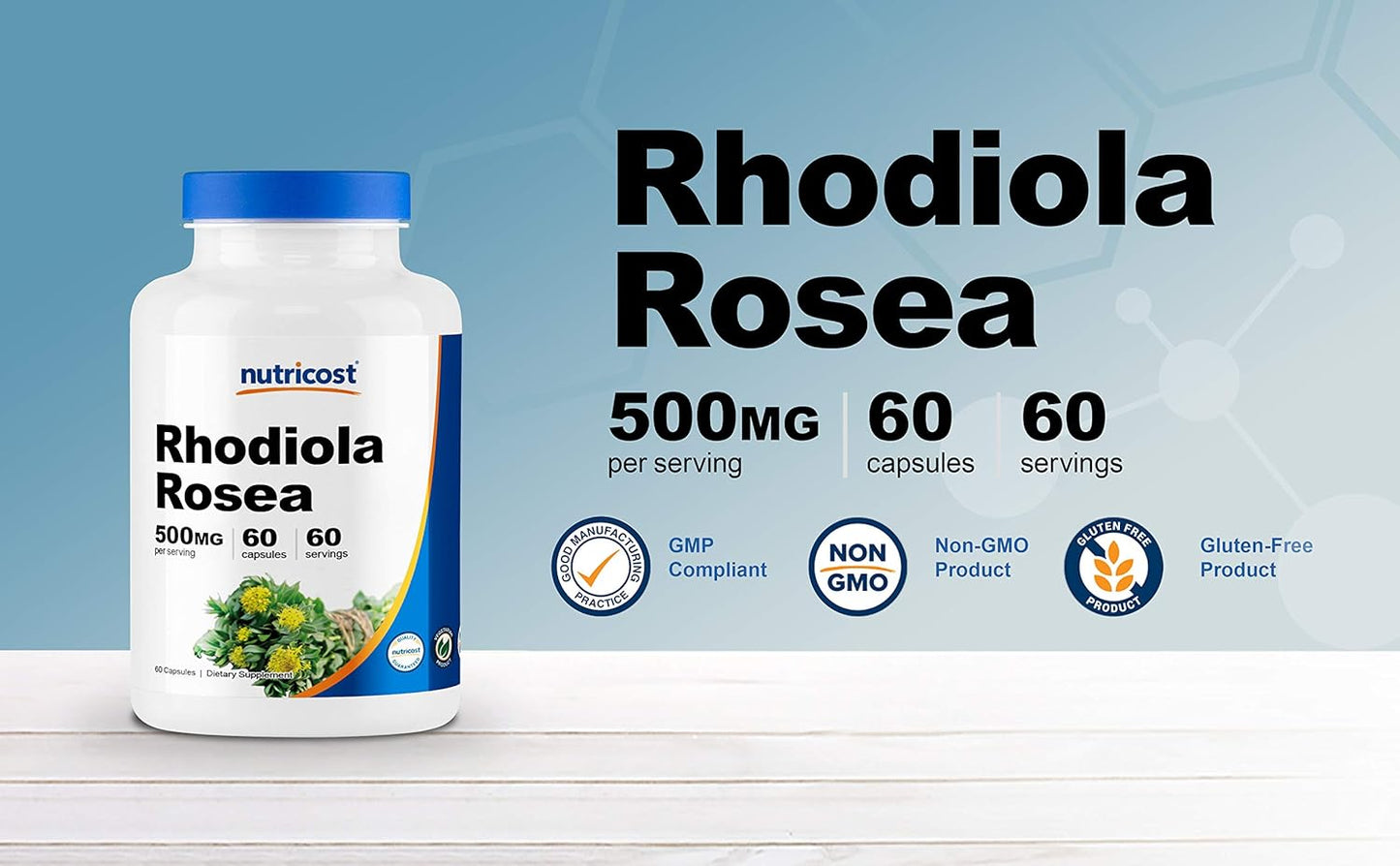 Nutricost Rhodiola Rosea 500Mg, 60 Vegetarian Capsules - Gluten Free and Non-Gmo Rhodiola Rosea Supplement