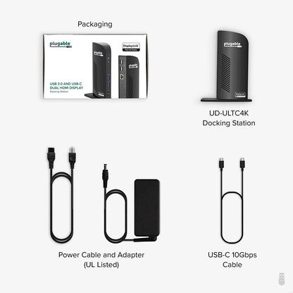 Plugable 4K USB C Docking Station Triple Monitor with 100W Power Delivery | USB C Dock for Windows and Mac, Thunderbolt 3/4 | Driver Required | 3X HDMI and 3X Displayport (UD-ULTC4K)