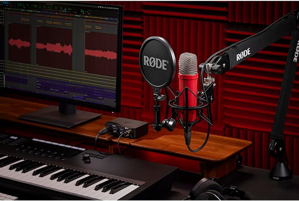RØDE NT1 Signature Series Large-Diaphragm Condenser Microphone with Shock Mount, Pop Filter and XLR Cable for Music Production, Vocal Recording, Streaming and Podcasting (Red)