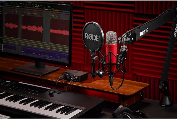 RØDE NT1 Signature Series Large-Diaphragm Condenser Microphone with Shock Mount, Pop Filter and XLR Cable for Music Production, Vocal Recording, Streaming and Podcasting (Red)
