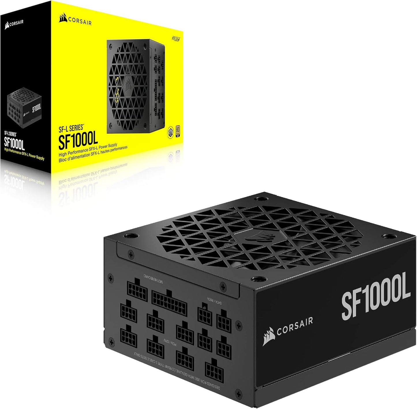 Corsair 1000W Fully Modular SFX Power Supply - ATX 3.0, Pcie 5.0, Quiet 120Mm Fan, 80 plus Gold, Zero RPM Mode, 105°C Capacitors - Black