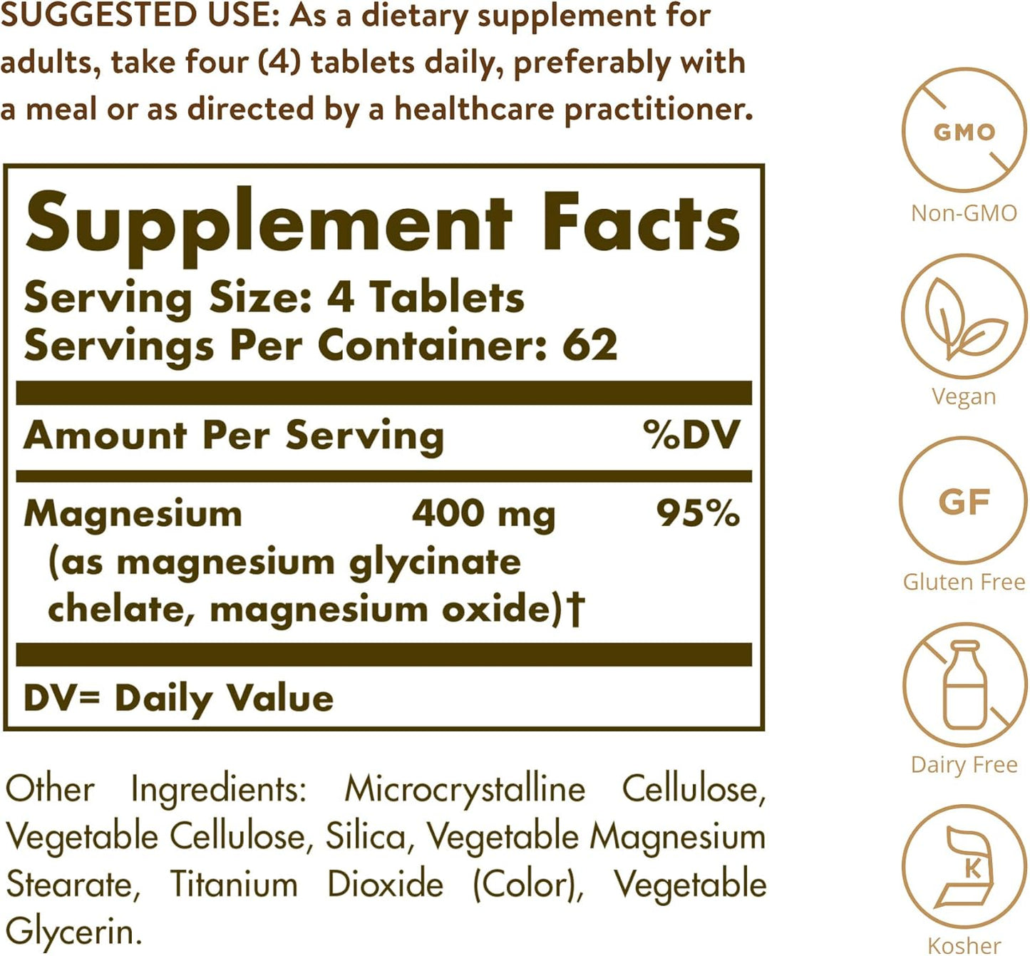 Solgar Chelated Magnesium, 250 Tablets - Supports Nerve & Muscle Function - Promotes Healthy Bones - Vital for Cellular Energy Release - Non-Gmo, Vegan, Gluten Free, Dairy Free - 62 Servings