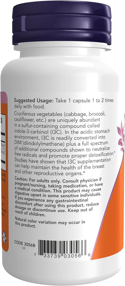 NOW Foods Supplements, Indole-3-Carbinol 200 Mg with Flax Lignan Extract, 60 Veg Capsules