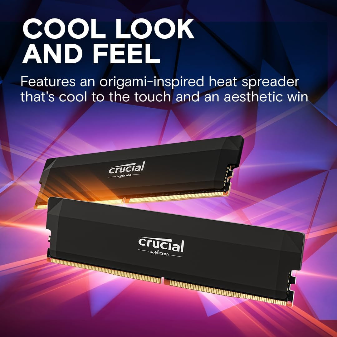 Crucial Pro DDR5 RAM 32GB Kit (2X16Gb) CL36 6000Mhz, Overclocking Desktop Gaming Memory, Intel XMP 3.0 & AMD Expo Compatible – Black CP2K16G60C36U5B