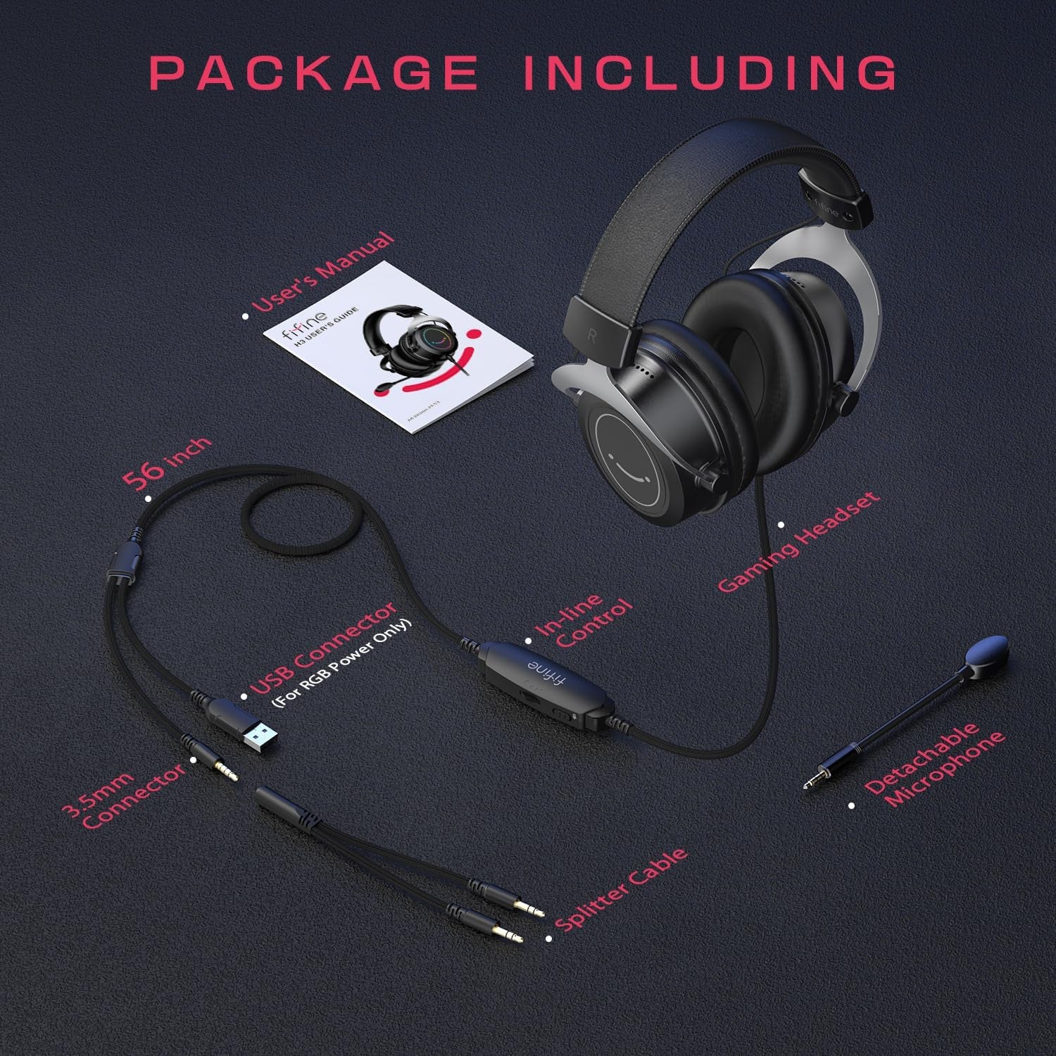 FIFINE RGB Gaming Headsets,Comfortable Over-Ear Headphones with Microphone,Wired Audio Jack Connection,Leather Passive-Noise-Cancelling Earcups,For PC PS4 PS5 Xbox Gamer Ampligame H3