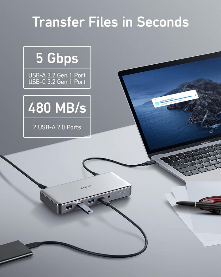 Anker 10-In-1 USB C Docking Station, Displaylink Docking Station with Dual HDMI and Displayport for Windows Laptops, Macbook Air/Pro 13/16 Inch and More