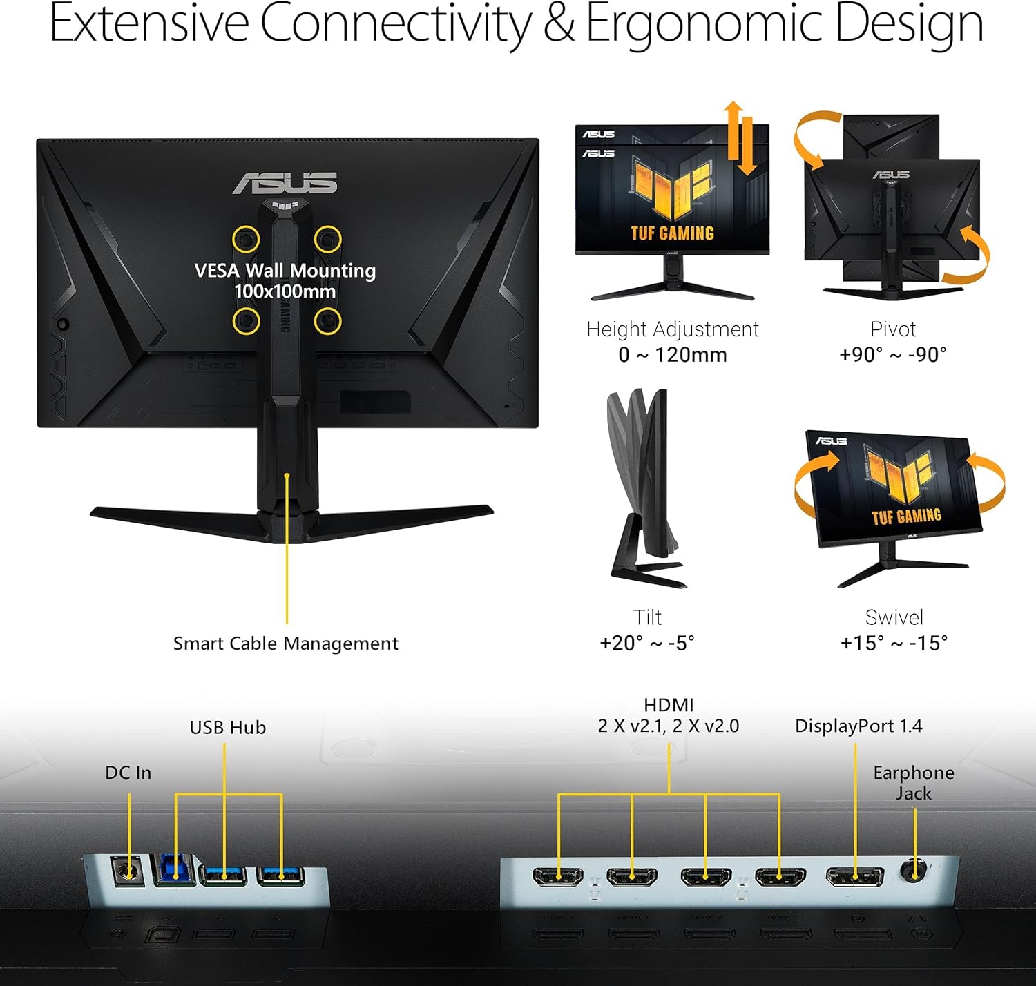 ASUS TUF Gaming 28” 4K 144HZ DSC HDMI 2.1, Monitor (VG28UQL1A) - UHD (3840 X 2160), Fast IPS, 1Ms, Extreme Low Motion Blur Sync, G-SYNC Compatible, Freesync Premium, Eye Care, DCI-P3 90%,BLACK