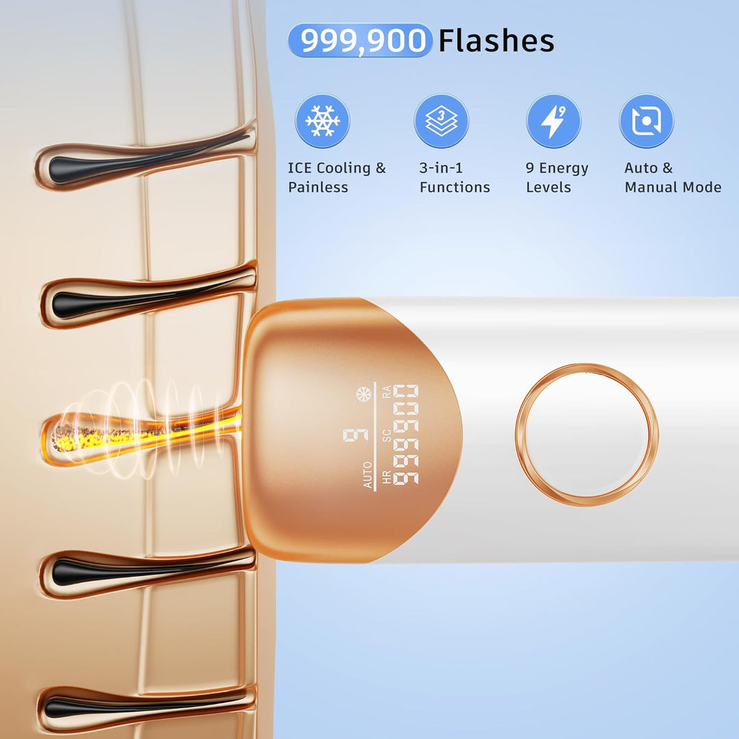 Laser Hair Removal with 5℃ Ice Cooling, Painless IPL Laser Hair Removal Device 3 in 1 Ubroo at Home Hair Remover Machine for Women Men Electrolysis Permanent Epilator on Face Body Depilation (Gold)