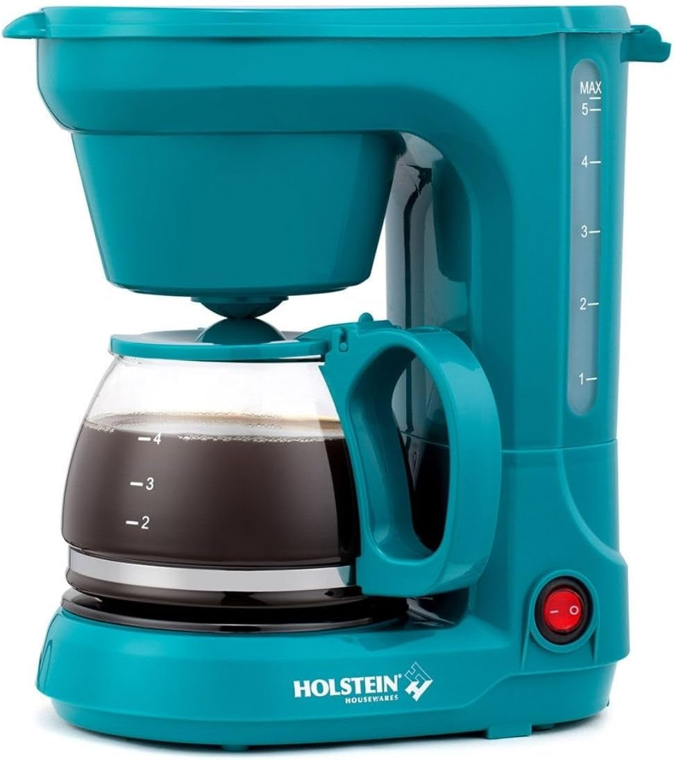 Holstein Housewares - 5 Cup Drip Coffee Maker - Convenient and User Friendly with Permanent Filter, Borosilicate Glass Carafe, Water Level Indicator, Auto Pause /Serve and Keep Warm Functions, Teal