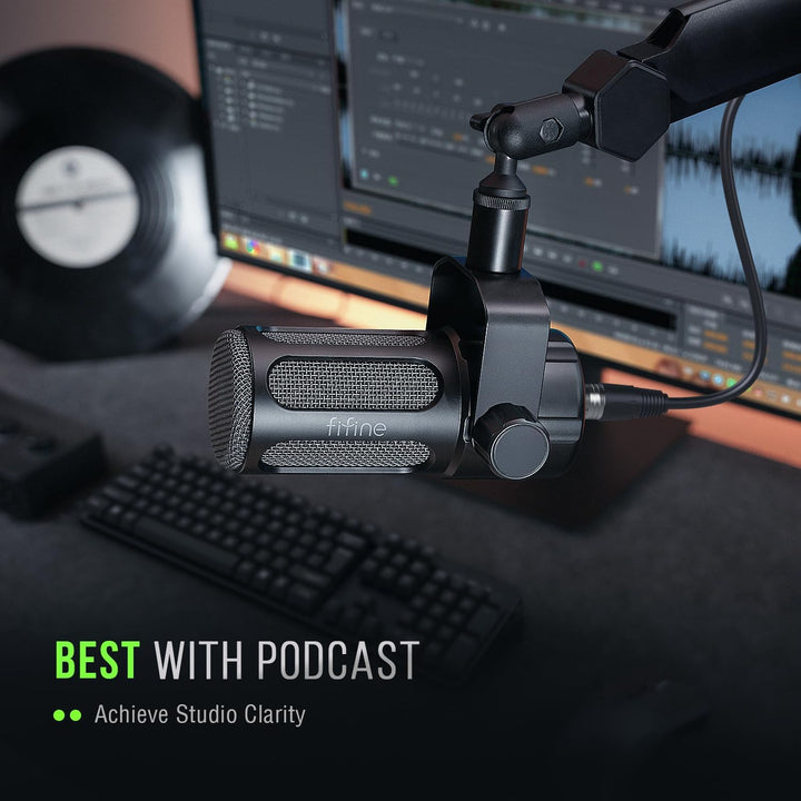 FIFINE XLR Dynamic Microphone, Studio Vocal Mic for Recording, All Metal XLR Podcast Microphone with Mid-Boost, Low-Cut Filter for Voice-Over, Compatible with Mixer/Audio Interface-Amplitank TANK1