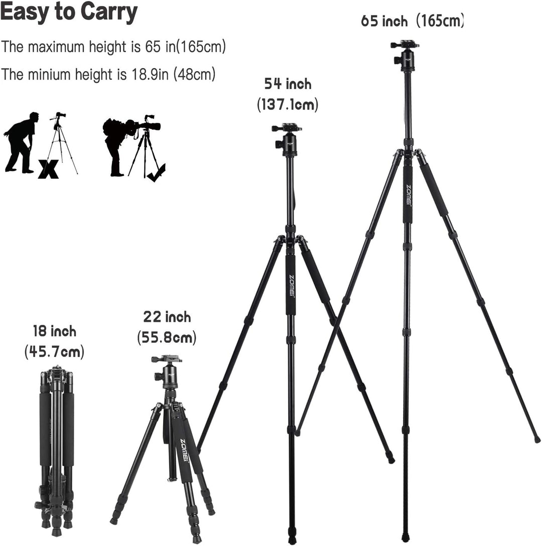 ZOMEI Tripod,Camera Tripod,Lightweight Camera Travel Z818 Tripod Aluminium Alloy Monopod with 360 Panorama Ball Head Quick Release Plate Ball for DSLR Canon Sony Nikon Cameras(Black)