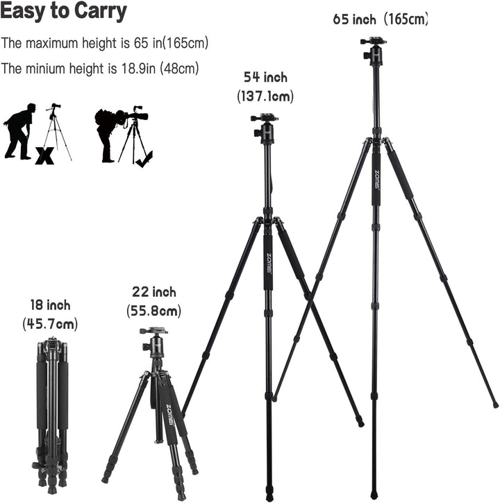 ZOMEI Tripod,Camera Tripod,Lightweight Camera Travel Z818 Tripod Aluminium Alloy Monopod with 360 Panorama Ball Head Quick Release Plate Ball for DSLR Canon Sony Nikon Cameras(Black)