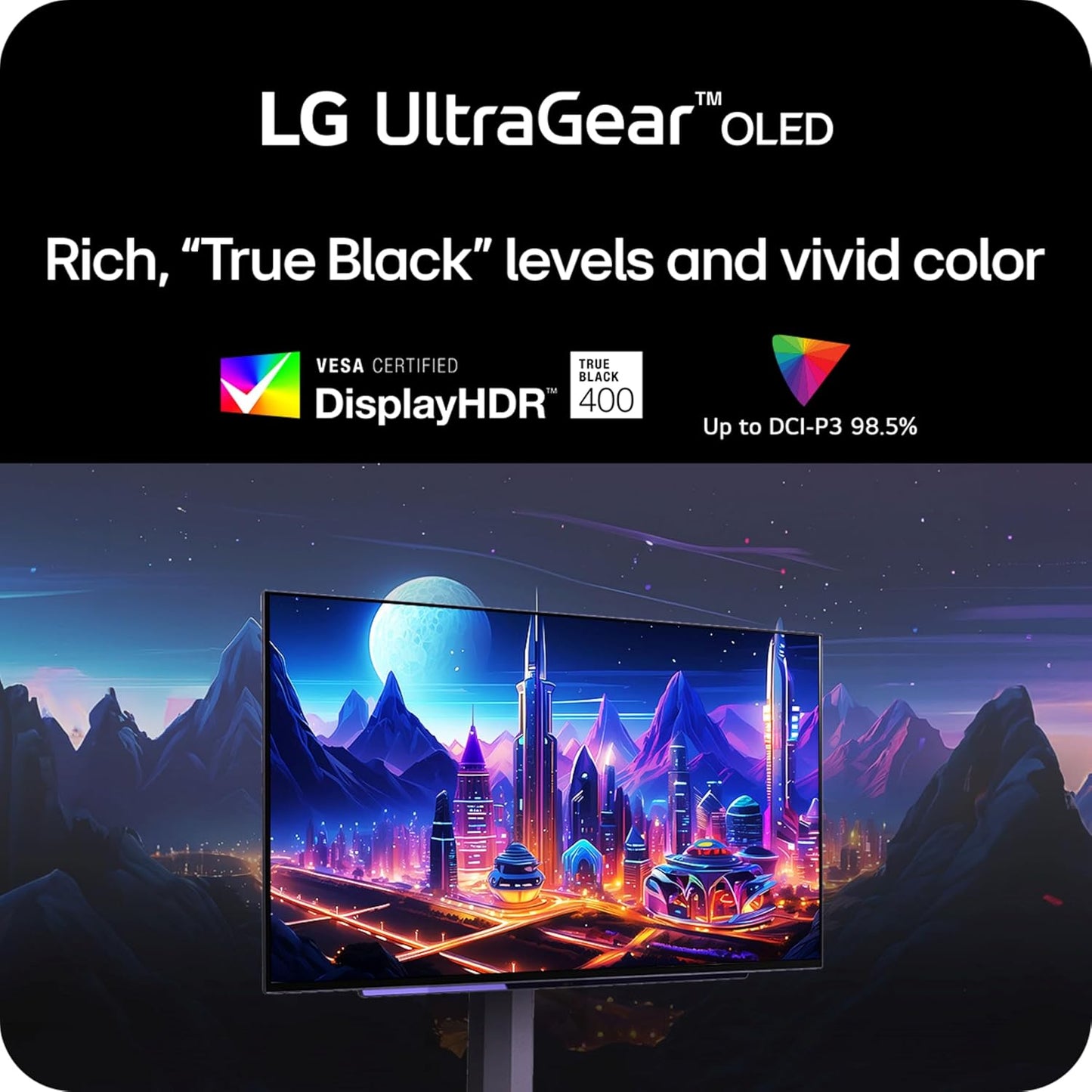 LG ‎27GS93QE 27-Inch Ultragear OLED Gaming Monitor QHD 240Hz 0.03Ms Displayhdr True Black 400 AMD Freesync Premium Pro NVIDIA G-Sync HDMI 2.1 Displayport Tilt/Height/Pivot Stand Black