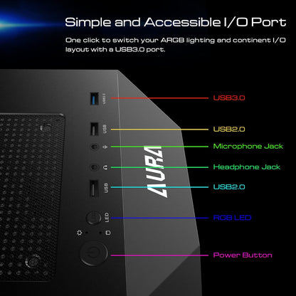 GAMDIAS ATX Mid Tower Gaming Computer PC Case with Side Tempered Glass, 4X 120Mm ARGB Case Fans and Sync with 5V RGB Motherboard