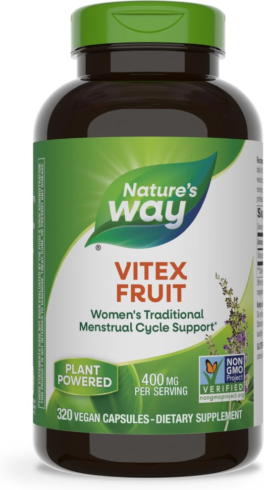 Nature'S Way Vitex Fruit, Traditional Menstrual Cycle Support*, Traditional Women'S Health Support*, Chasteberry, Vegan, 320 Capsules (Packaging May Vary)