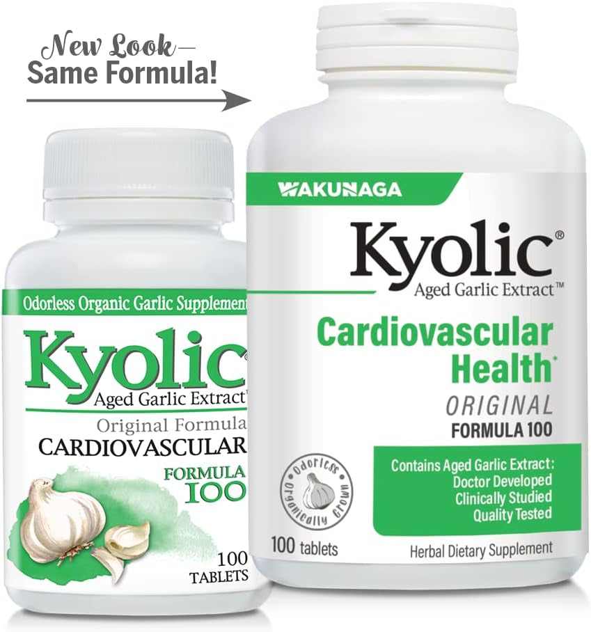 Kyolic Aged Garlic Extract Formula 100, Original Cardiovascular, 100 Tablets (Packaging May Vary)