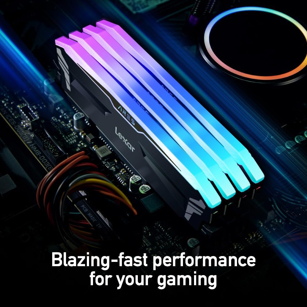 Lexar 32GB (2X16Gb) ARES RGB DDR4 RAM 3600Mt/S CL18 1.35V Desktop Memory, Compatible with Intel XMP 2.0 and AMD Ryzen, Black (LD4BU016G-R3600GDLA)