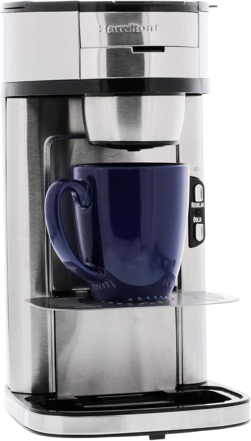 Hamilton Beach the Scoop Single Serve Coffee Maker & Fast Grounds Brewer, Brews in Minutes, 8-14Oz. Cups, Stainless Steel