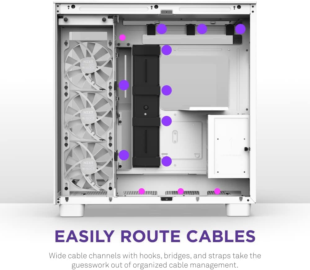 NZXT H9 Flow Dual-Chamber ATX Mid-Tower PC Gaming Case – High-Airflow Perforated Top Panel – Tempered Glass Front & Side Panels – 360Mm Radiator Support – Cable Management – White