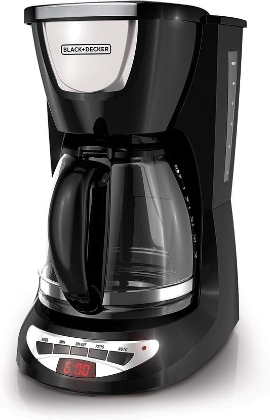 BLACK+DECKER 12-Cup Programmable Coffee Maker, DCM100B, Duralife Carafe, Easy-View Water Window, Removable Filter Basket