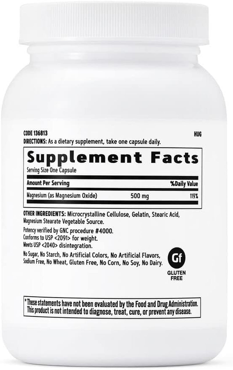 GNC Magnesium 500Mg, 120 Capsules, Supports Calcium Absorption and Strong Teeth and Bones