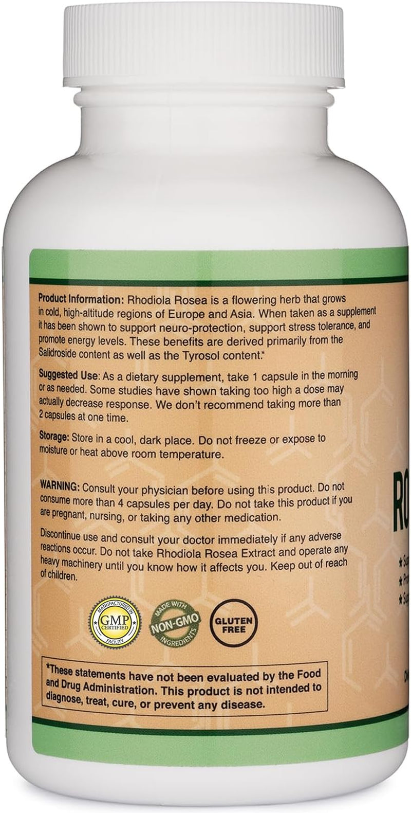 Rhodiola Rosea Supplement 500Mg, 120 Vegan Capsules (Third Party Test, Gluten Free, 3% Salidrosides, 1% Rosavins Extract) for Performance, Calming, Motivation by Double Wood