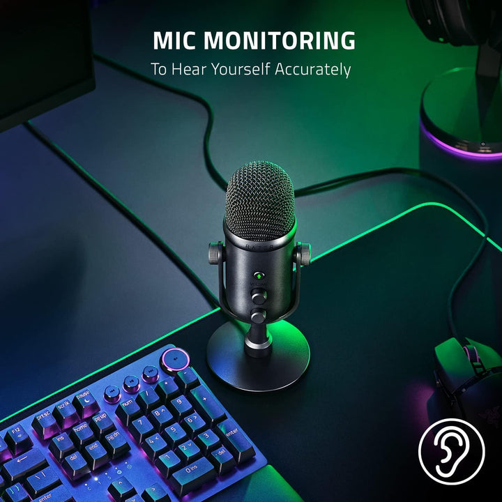 Razer Seiren V2 Pro USB Microphone for Streaming, Gaming, Recording, Podcasting on PC, Twitch, Youtube: High Pass Filter - Mic Monitoring and Gain Control - Built-In Shock Absorber and Mic Windsock