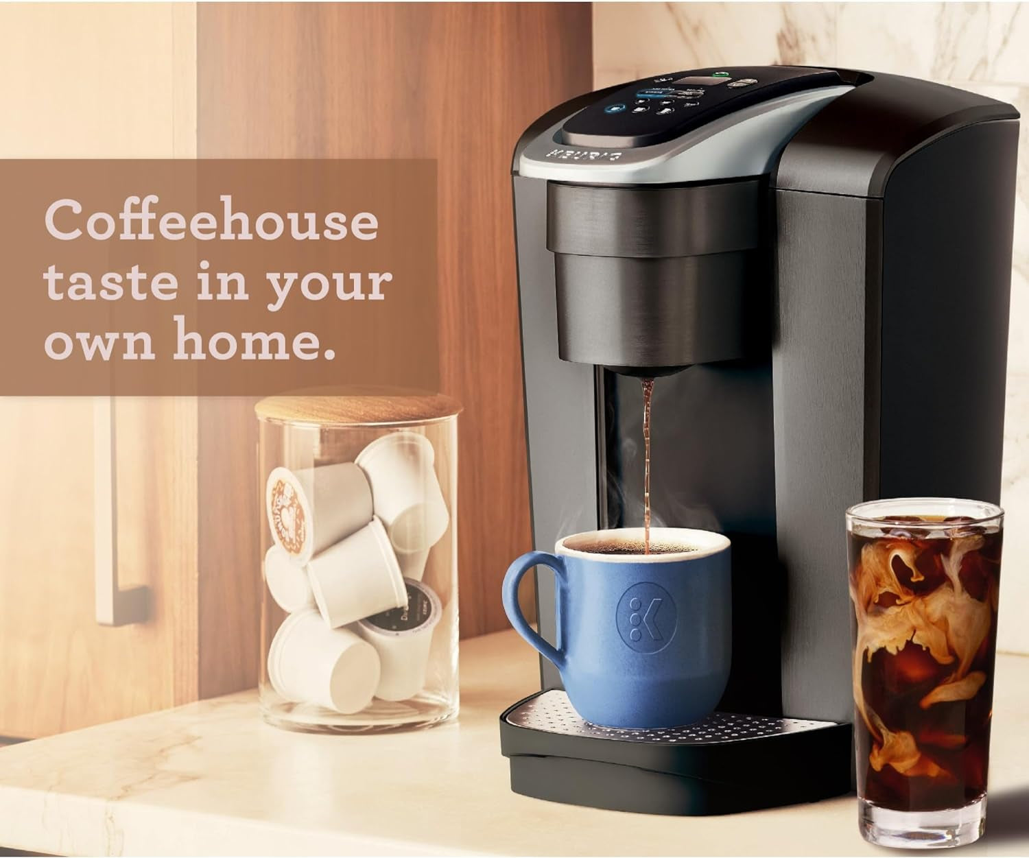 Keurig K-Elite Single Serve K-Cup Pod Coffee Maker, with Strength and Temperature Control, Iced Coffee Capability, 8 to 12Oz Brew Size, Programmable, Brushed Slate