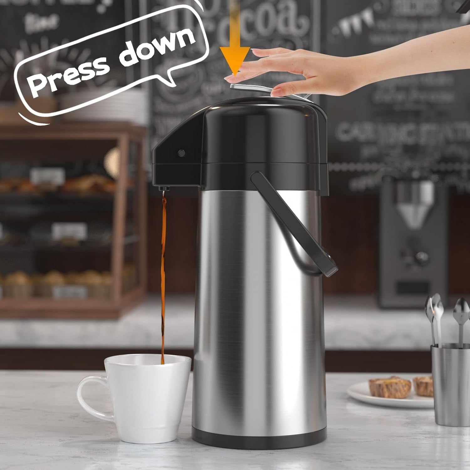 Crosson 2.2L Commercial Airpot Coffee Brewer, Pour over Drip Coffee Maker with 24 Hours Hot 2.2L Thermal Airpot Coffee Carafe Dispenser with Pump