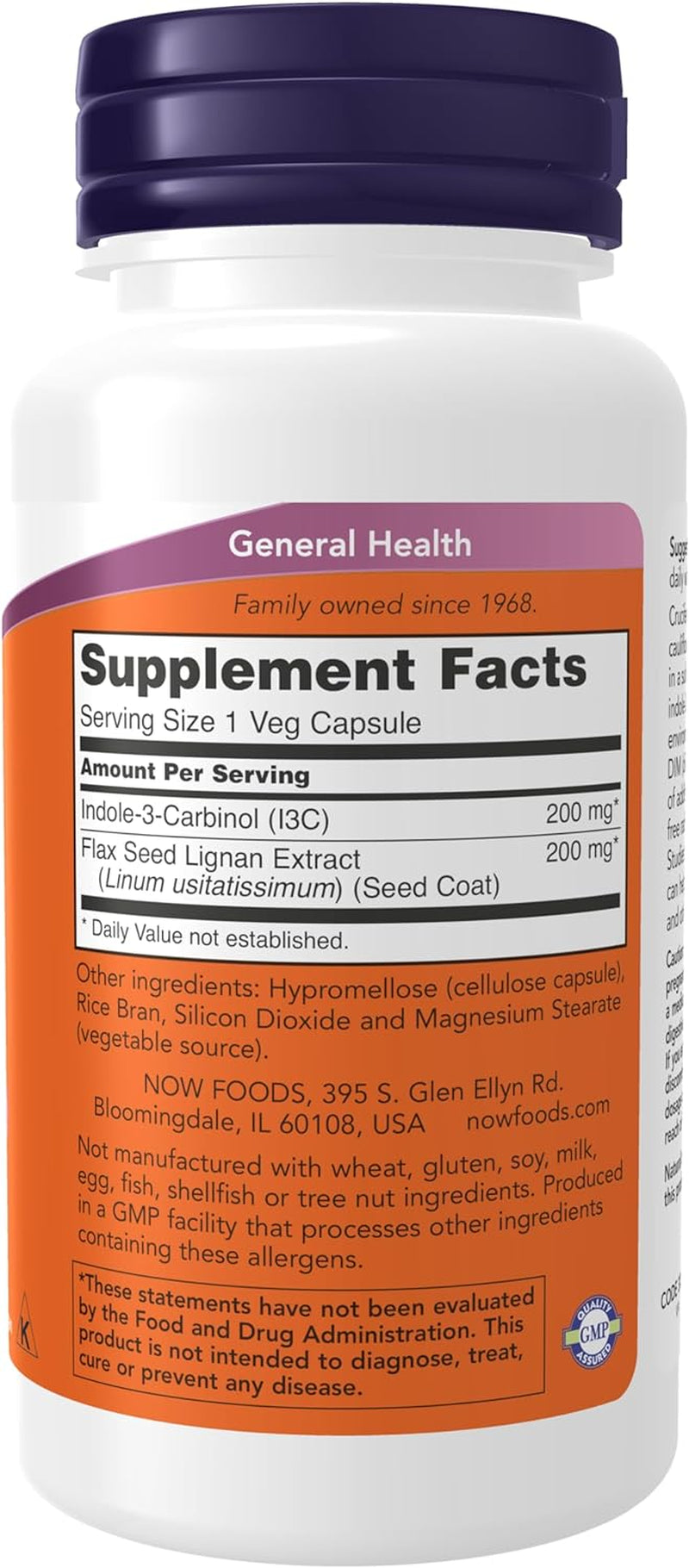 NOW Foods Supplements, Indole-3-Carbinol 200 Mg with Flax Lignan Extract, 60 Veg Capsules