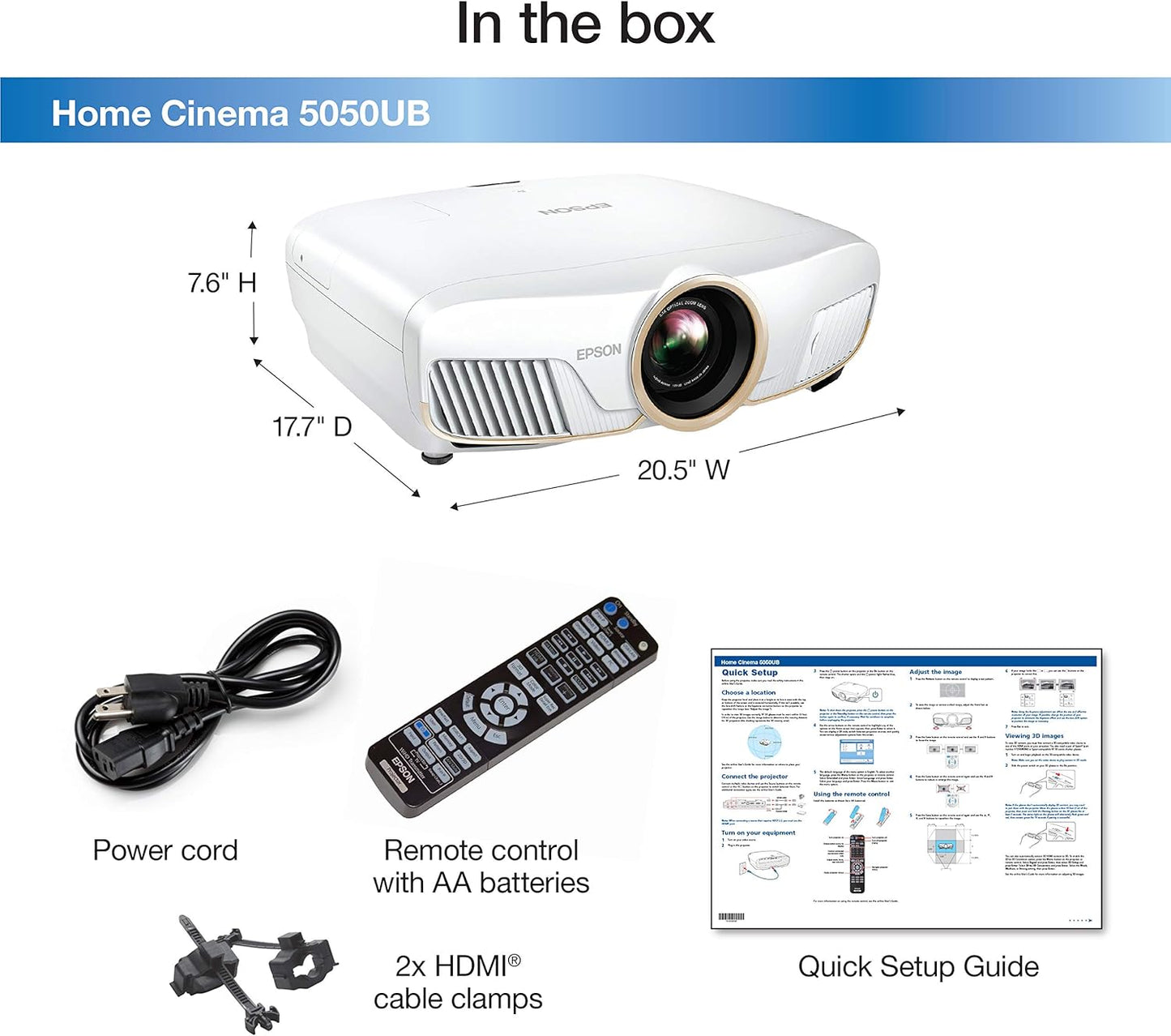 Epson Home Cinema 5050UB 4K PRO-UHD 3-Chip Projector with Hdr,White