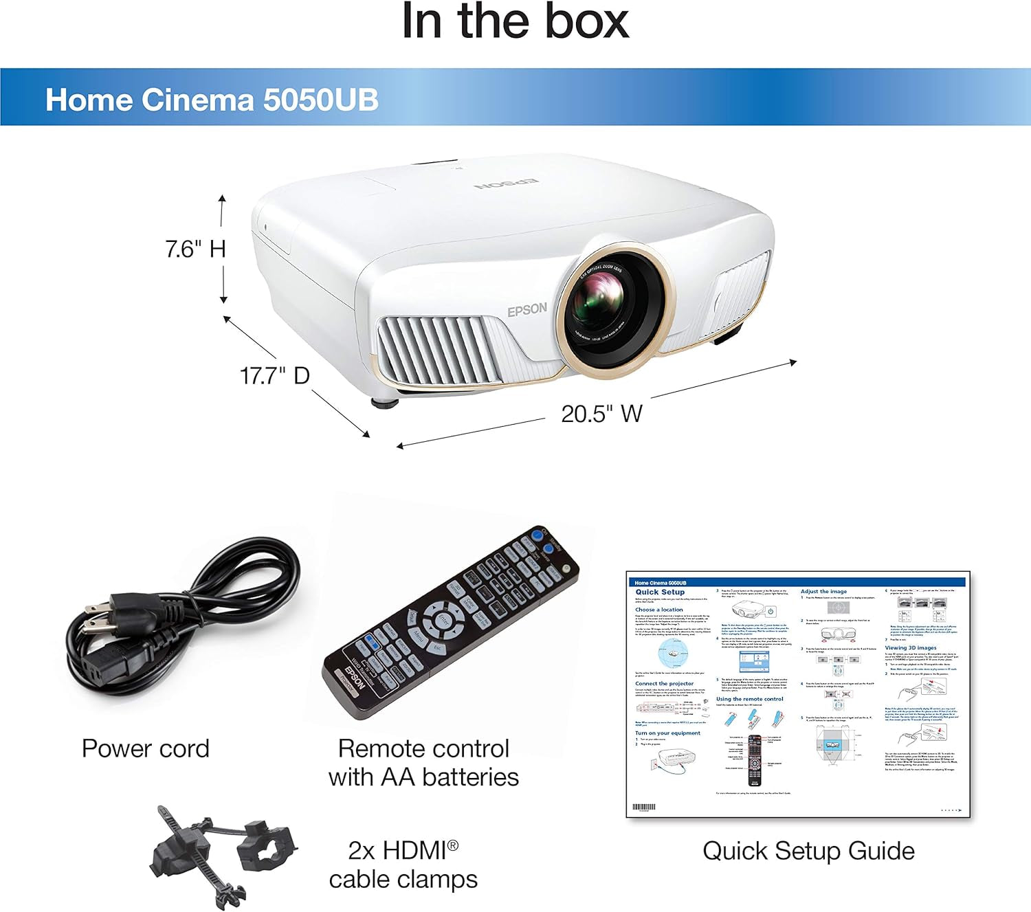 Epson Home Cinema 5050UB 4K PRO-UHD 3-Chip Projector with Hdr,White