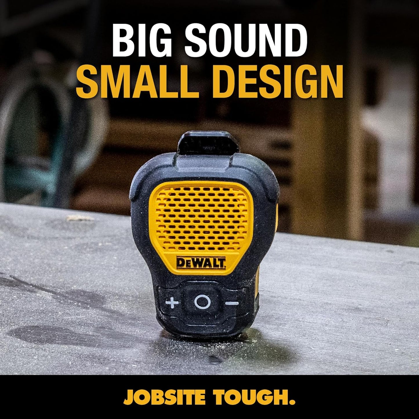 DEWALT Wearable Bluetooth Speaker (Updated Version), Clip-On Wireless Jobsite Pro Water-Resistant Portable Speaker (Non-Magnetic), Built-In Mic for Hands-Free Music/Calls, Bluetooth Speaker (Yellow)