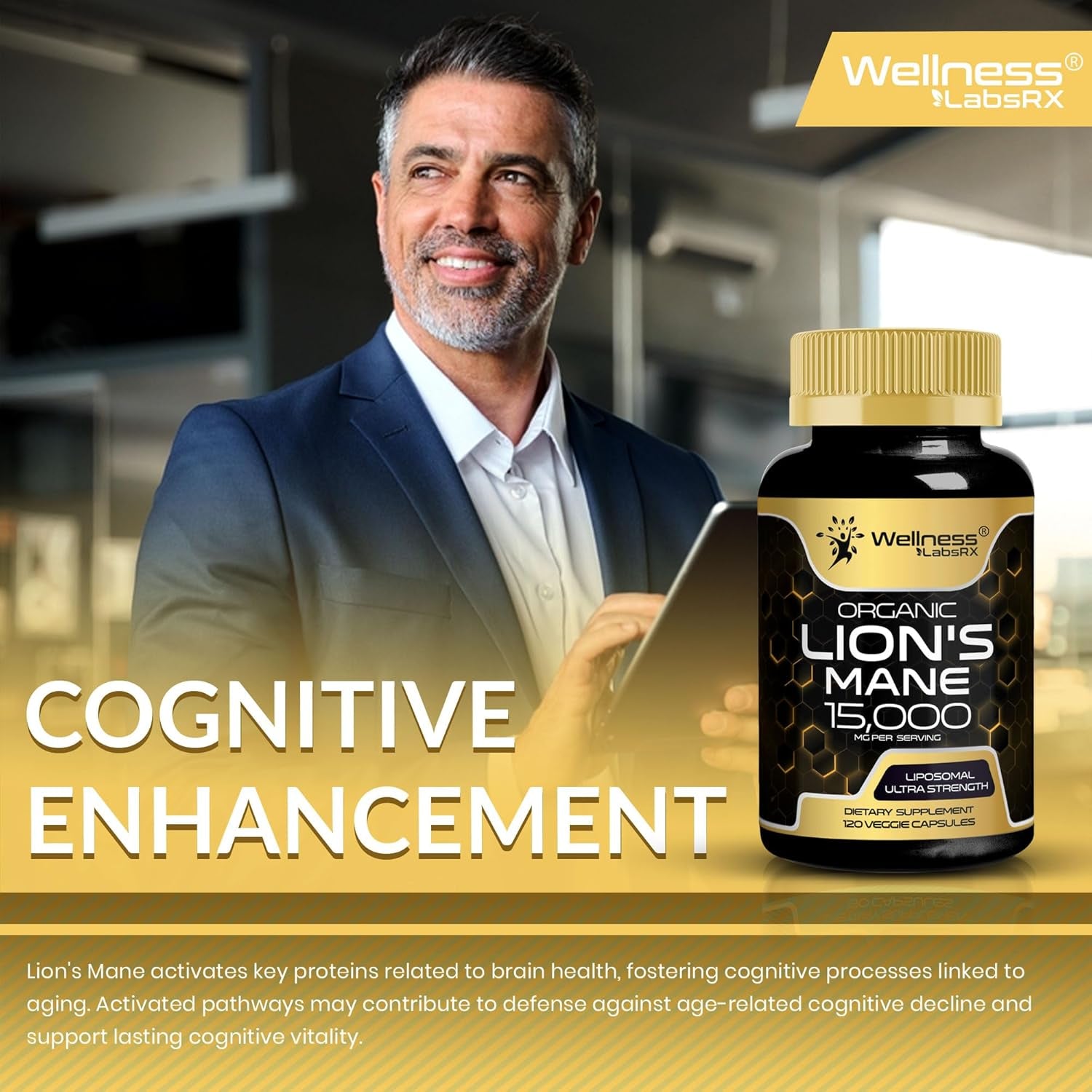 Lions Mane Supplement Capsules - 120 Count - Mushroom Supplement, Brain Supplements for Memory and Focus, Lion'S Mane Mushroom Capsules Organic - Cognitive and Immune Support, Focus Supplement