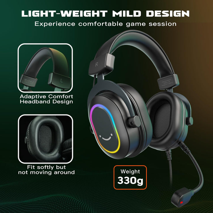FIFINE Gaming Headset for Pc-Wired Headphones with Microphone-7.1 Surround Sound Computer USB Headset for Laptop, Streaming Headphones on PS4/PS5, with EQ Mode, RGB, Soft Ear Pads - Ampligame H6
