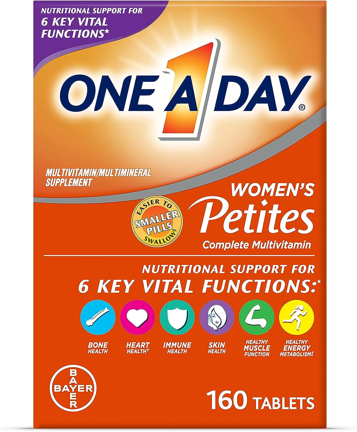 One a Day Women’S Petites Multivitamin,Supplement with Vitamin A, C, D, E and Zinc for Immune Health Support, B Vitamins, Biotin, Folate (As Folic Acid) & More,Tablet, 160 Count