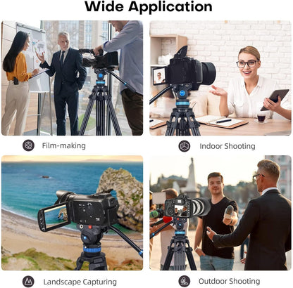 SIRUI AM-25S Video Tripod, 74.8" Professional Heavy Duty Tripod with Adjustable Damping Fluid Head for Camcorder, Cameras, DSLR, 360° Pan & +90°/-75° Tilt, Quick Release Plate, Max Load 22.0Lb