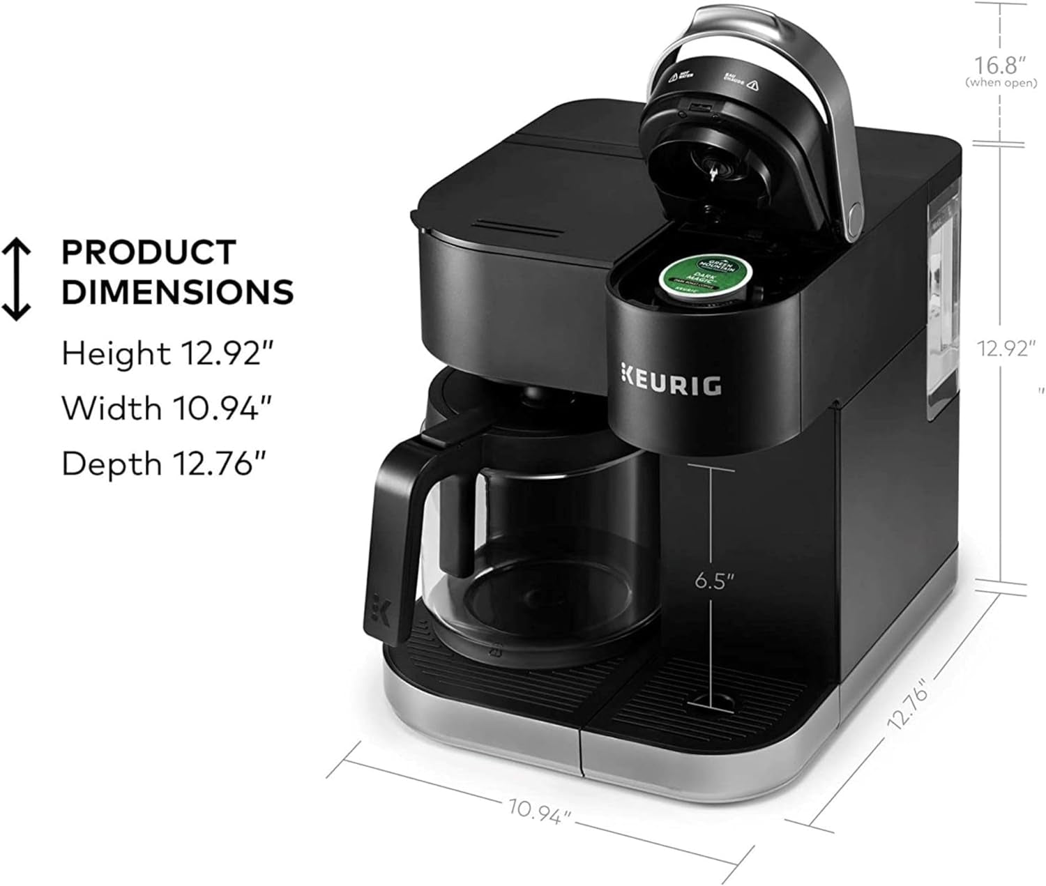 Keurig K-Duo Single Serve K-Cup Pod & Carafe Coffee Maker, with Multiple Brew Sizes, 60Oz Removable Reservoir, Programmable Auto Brew Carafe, (Gen 1), Black