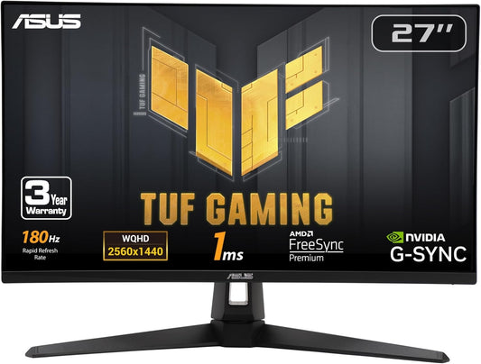 ASUS TUF Gaming 27” 1440P HDR Monitor (VG27AQ3A) – QHD (2560 X 1440), 180Hz, 1Ms, Fast IPS, 130% Srgb, Extreme Low Motion Blur Sync, Speakers, Freesync Premium, G-SYNC Compatible, HDMI, Displayport