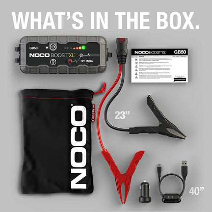 NOCO Boost XL GB50 1500 Amp 12-Volt Ultrasafe Lithium Jump Starter Box, Car Battery Booster Pack, Portable Power Bank Charger, and Jumper Cables for up to 7-Liter Gasoline and 4-Liter Diesel Engines