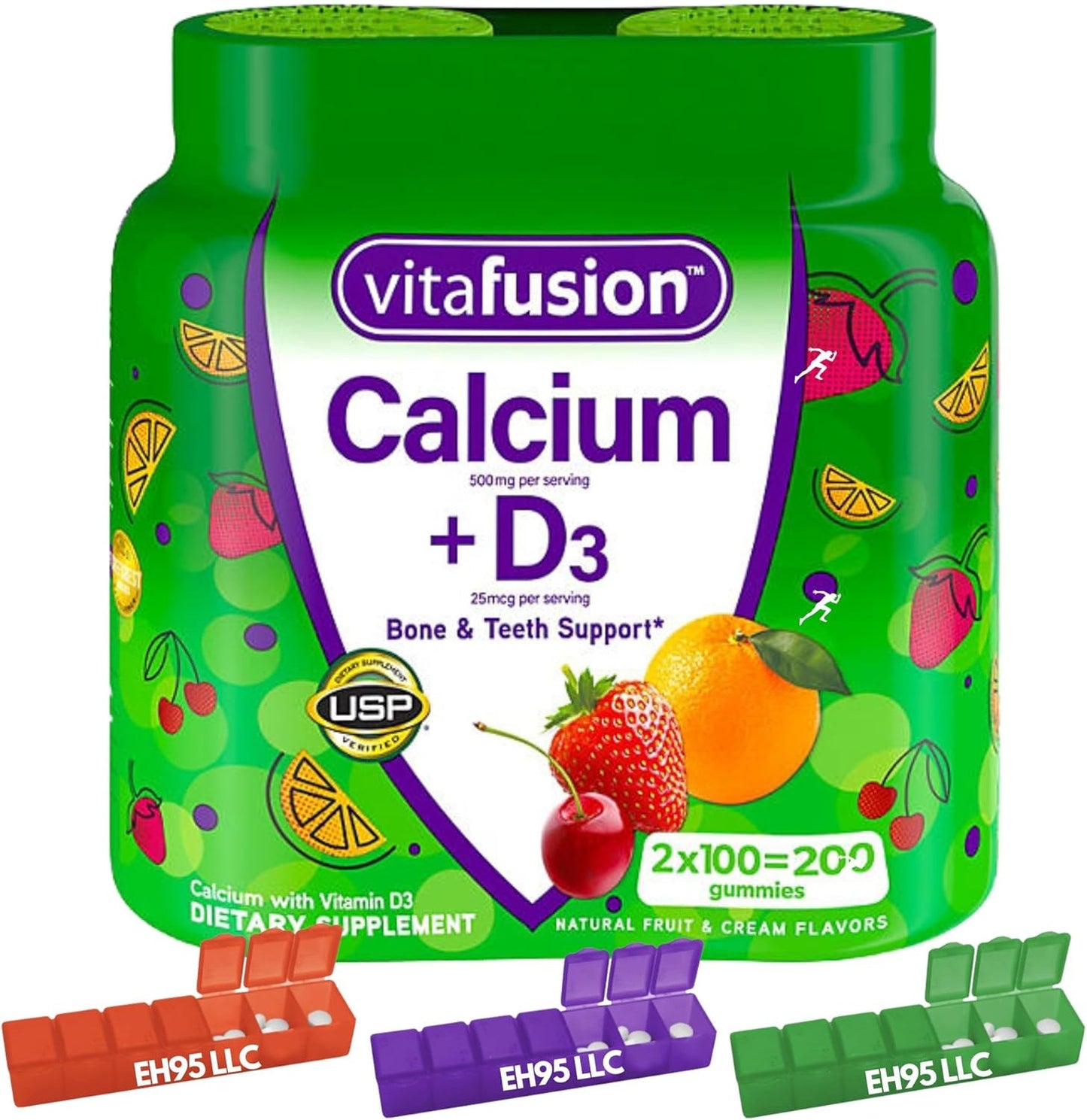 Vitafusions Calcium + D3 Vitamins Gummies 200 Count, Bone and Teeth Support - (Pack of 1) Seven Days Pills Case Included