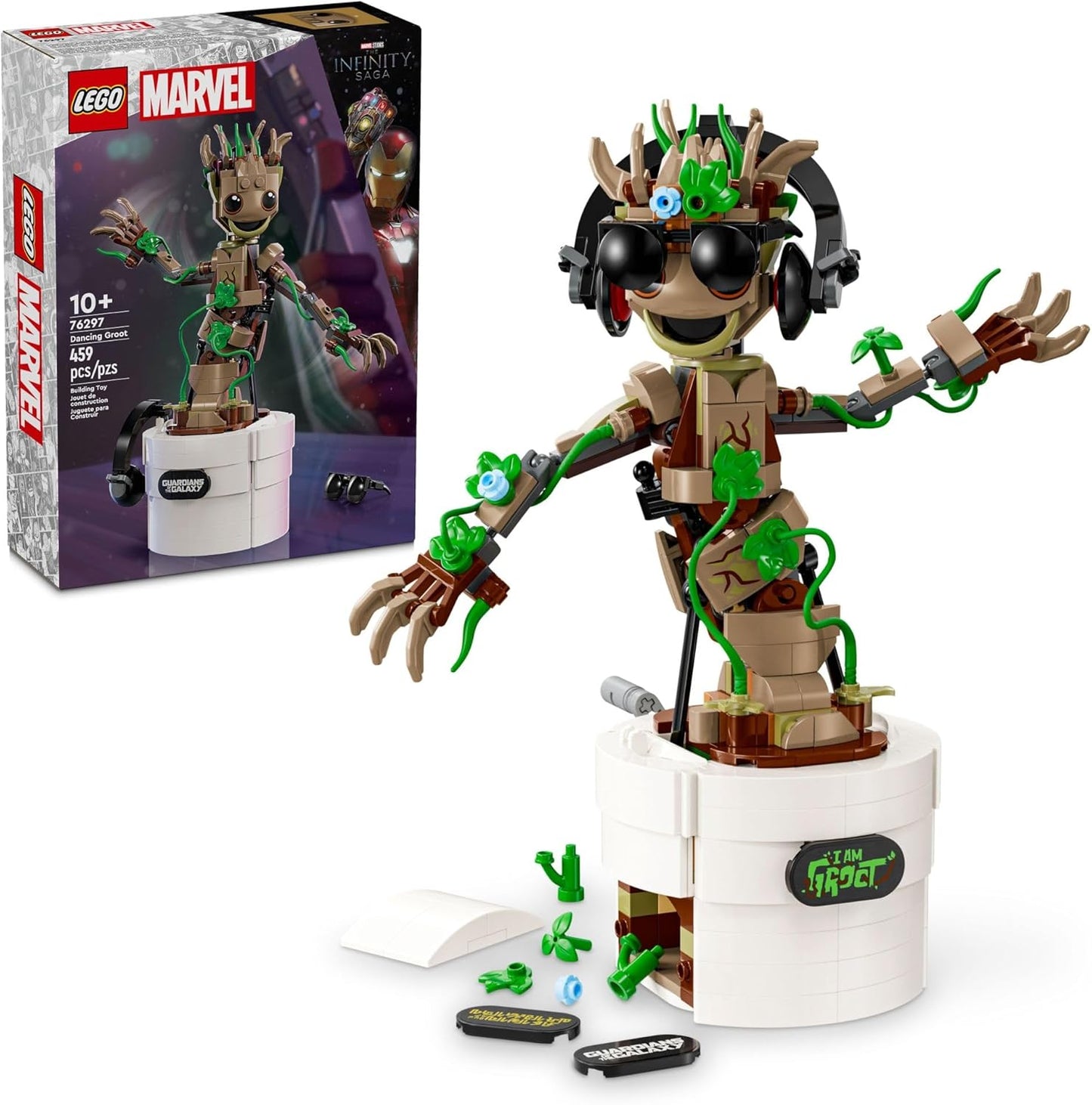 LEGO Marvel Dancing Groot, Guardians of the Galaxy Toy, Buildable Birthday Gift, Marvel Toy, Super Hero Hand-Operated Interactive Playset, Marvel Gift for Kids, Animated Groot Figure, 76297