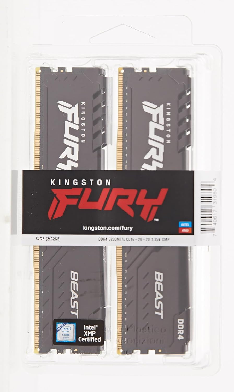 Kingston Fury Beast 64GB (2X32Gb) 3200Mt/S DDR4 CL16 Desktop Memory Kit of 2 KF432C16BBK2/64